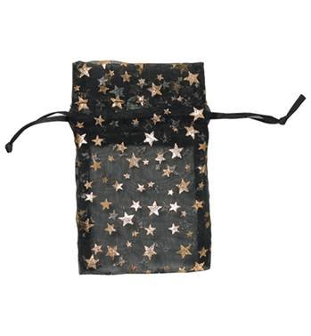 black with gold stars organza drawstring bag 27229-bx